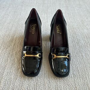 Franco Sarto Black Patent Leather Loafer Heels